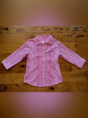 Coldwater Creek Pink and White Gingham Button-Down Blouse Size S